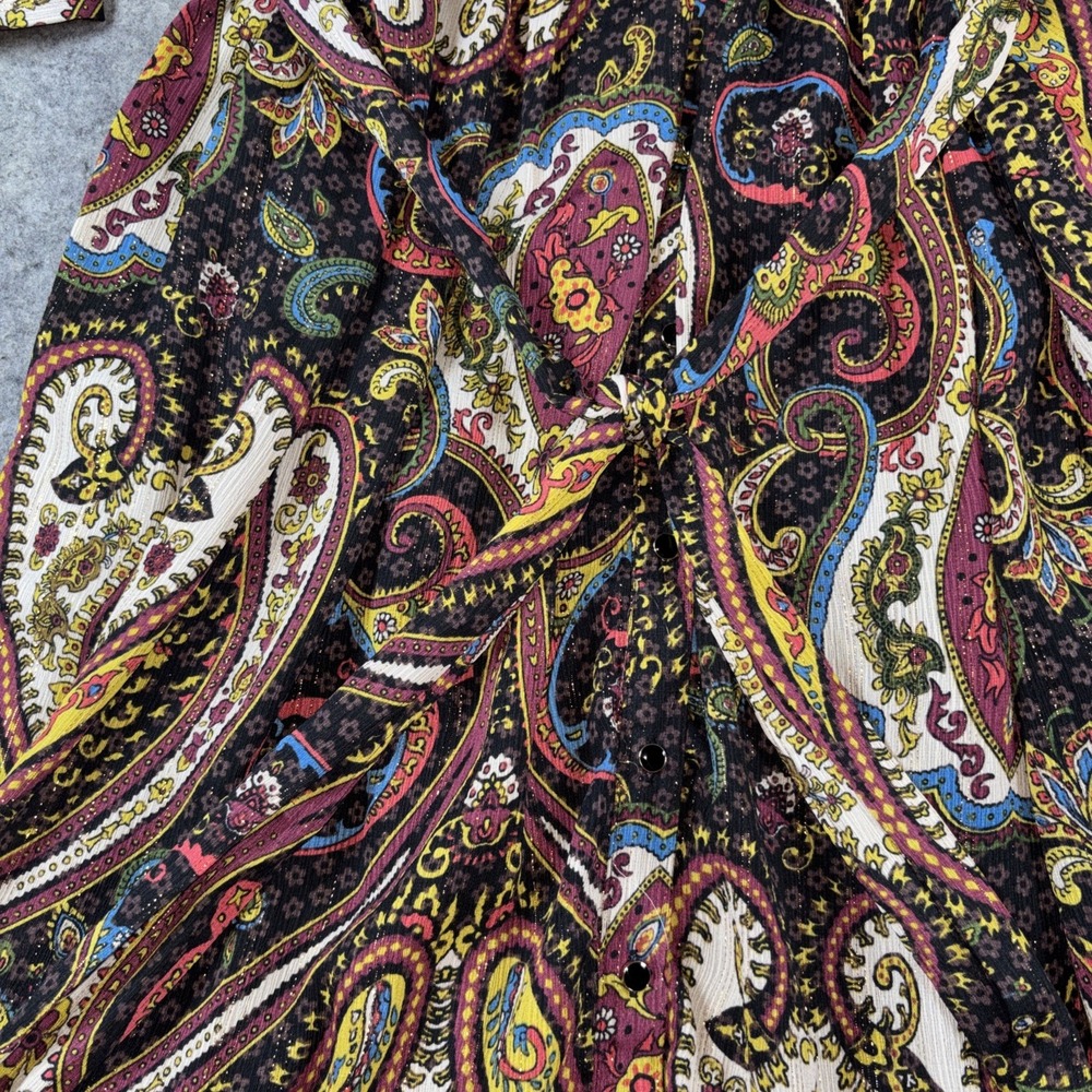 T Tahari Women's Dress Women's 10 Peacock Paisley Button Tiered Cottage Boho New - Picture 6 of 16
